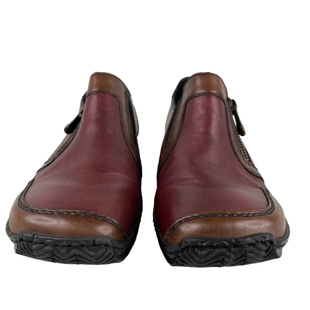 Rieker Red Burgundy Wine Leather Slip On Loafers 38
